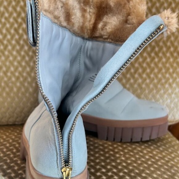 Free People Fable Faux Fur Leather Sky Blue Suede Platform Lug Sole Boots NEW - Picture 4 of 16